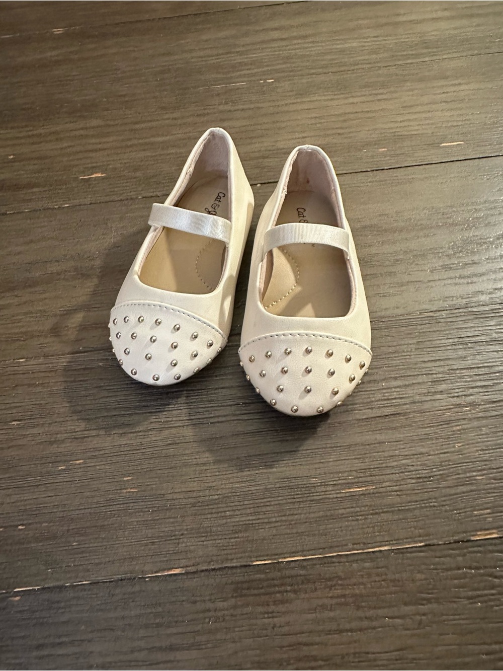 Girls toddler Sz 5 Cream Mary Jane Flats with Studded Toe